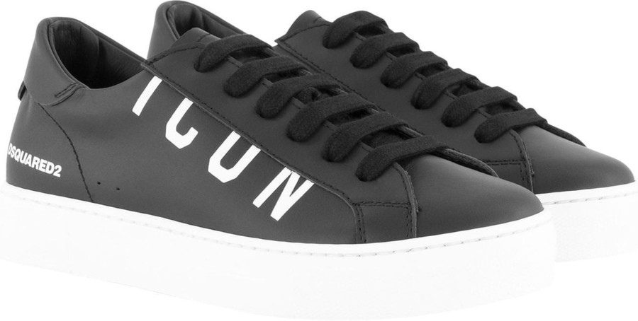 Kids Dsquared2 Schoenen | Dsquared2 Icon Sneakers Box Sole Lace Maxi Logo Print Zwart