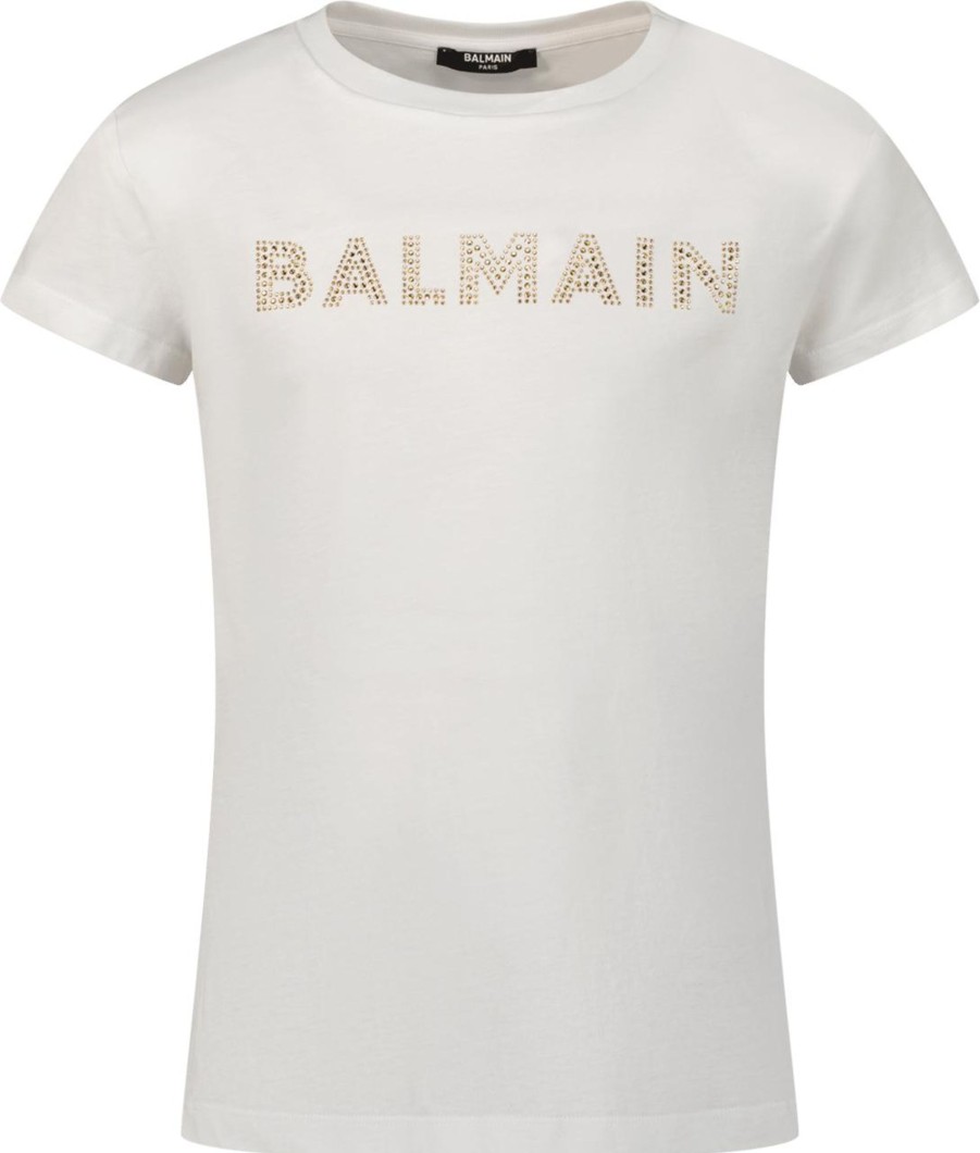 Kids Balmain Tops | Balmain Balmain Kinder Meisjes T-Shirt Wit Wit