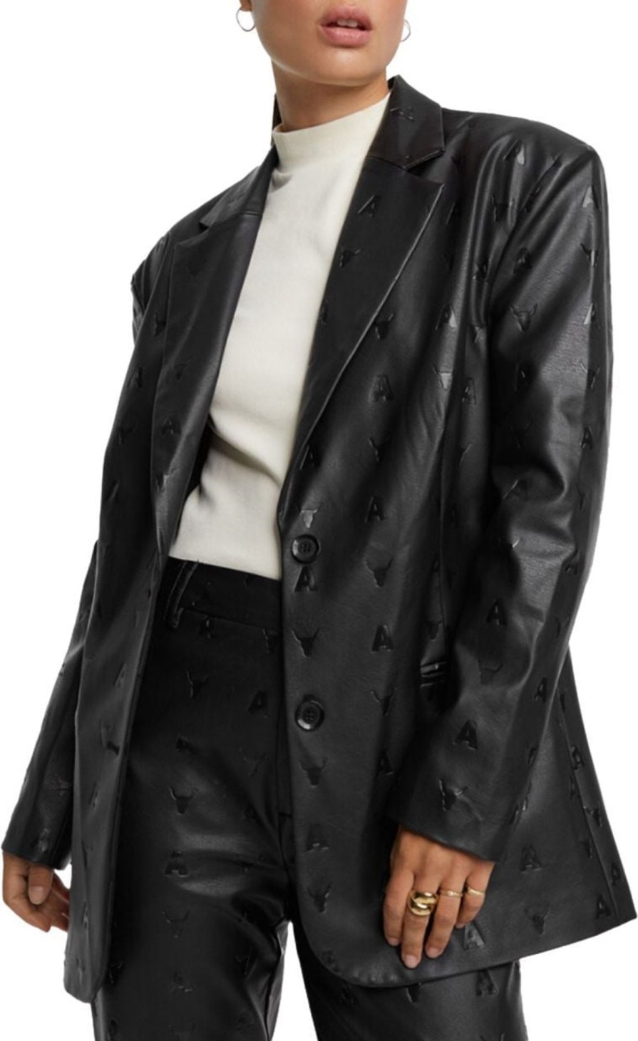 Dames ALIX | Alix Logo Faux Leather Oversized Blazer Zwart