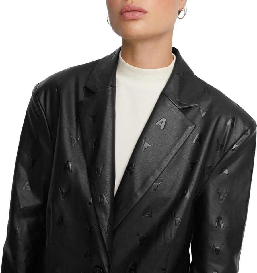 Dames ALIX | Alix Logo Faux Leather Oversized Blazer Zwart