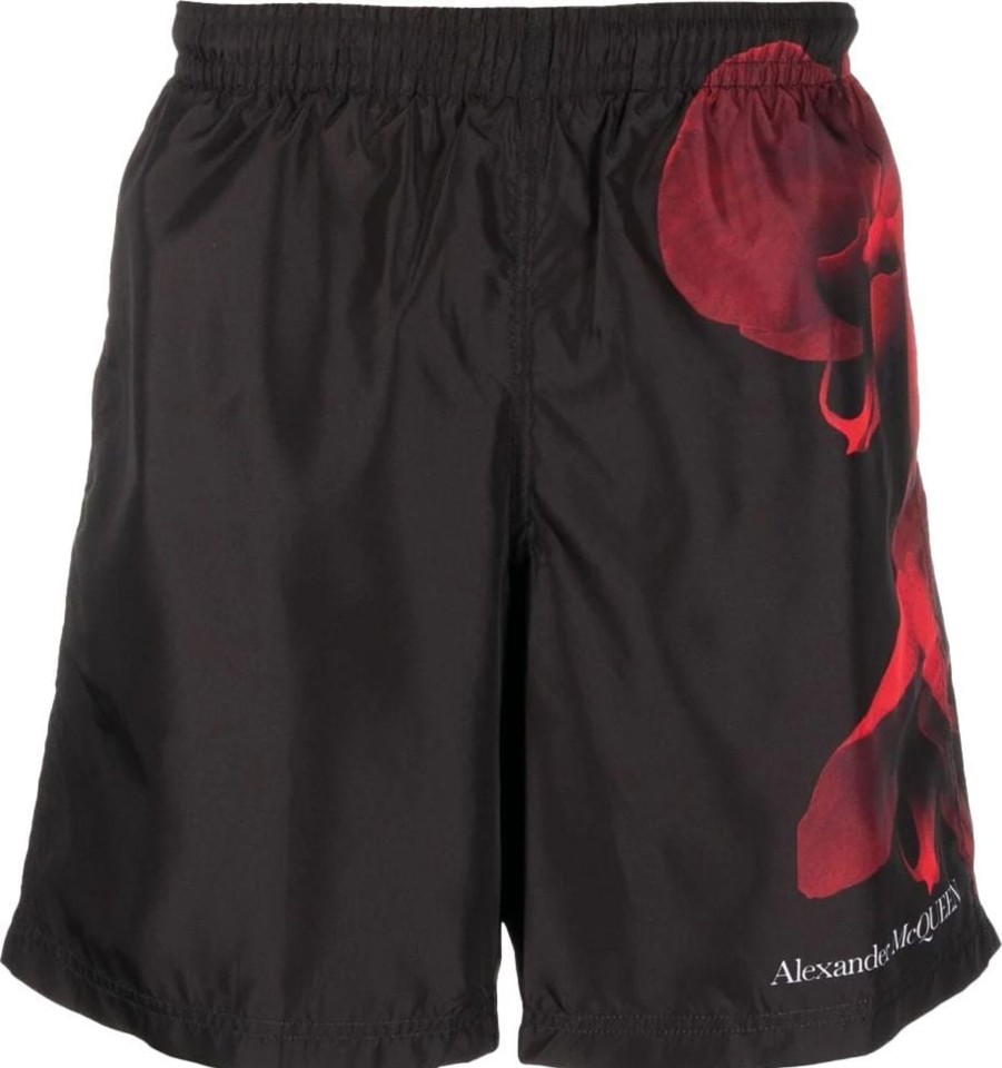 Heren Alexander McQueen | Alexander Mcqueen Logo-Print Swim Shorts Zwart