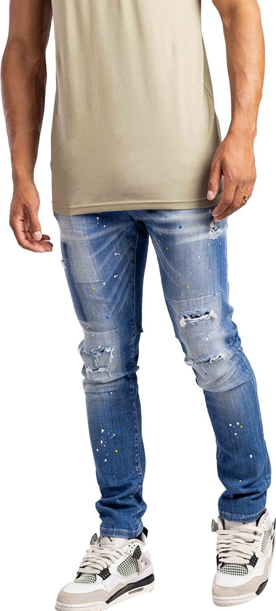 Heren My Brand | My Brand Skinny Jeans Heren Blauw/Geel Geel