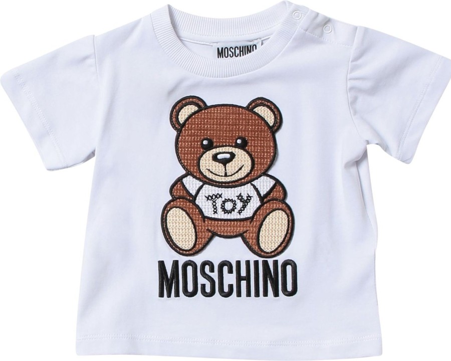 Kids Moschino Shirts | Moschino Moschino T-Shirt Bear Ricamo Newborn Wit