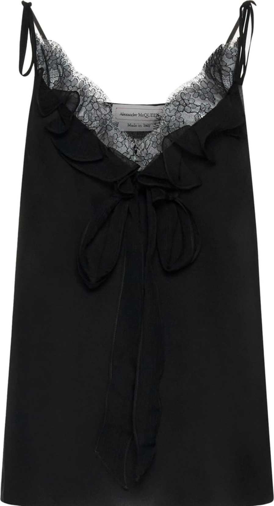 Dames Alexander McQueen | Alexander Mcqueen Ruffle-Neck Lace Detail Vest Top Zwart