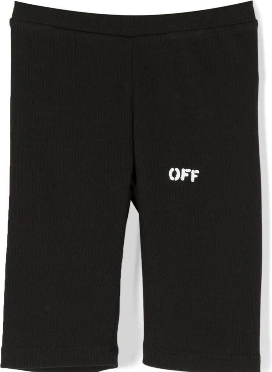 Kids OFF-WHITE Shorts | Off-White Off Stamp Rib Legging Short Black Zwart