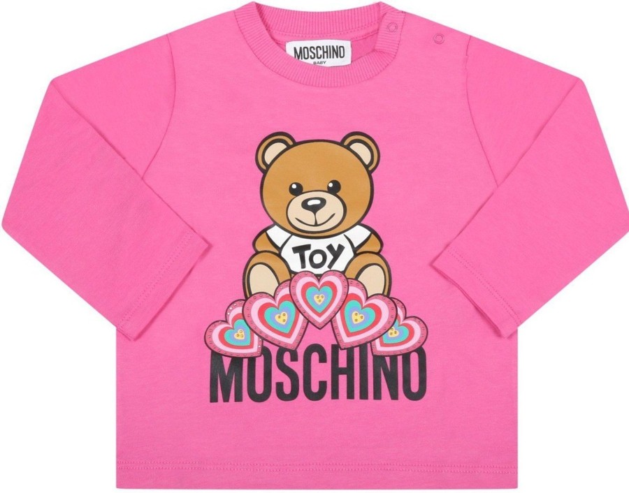 Kids Moschino Shirts | Moschino Moschino T-Shirt Orso Cuori Newborn Roze