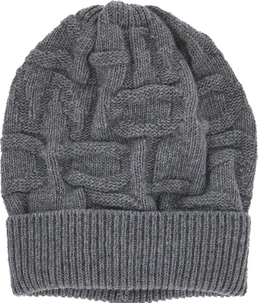 Kids Woolrich Accessoires | Woolrich Kid'S Monogram Beanie In Merino Wool Blend Grijs