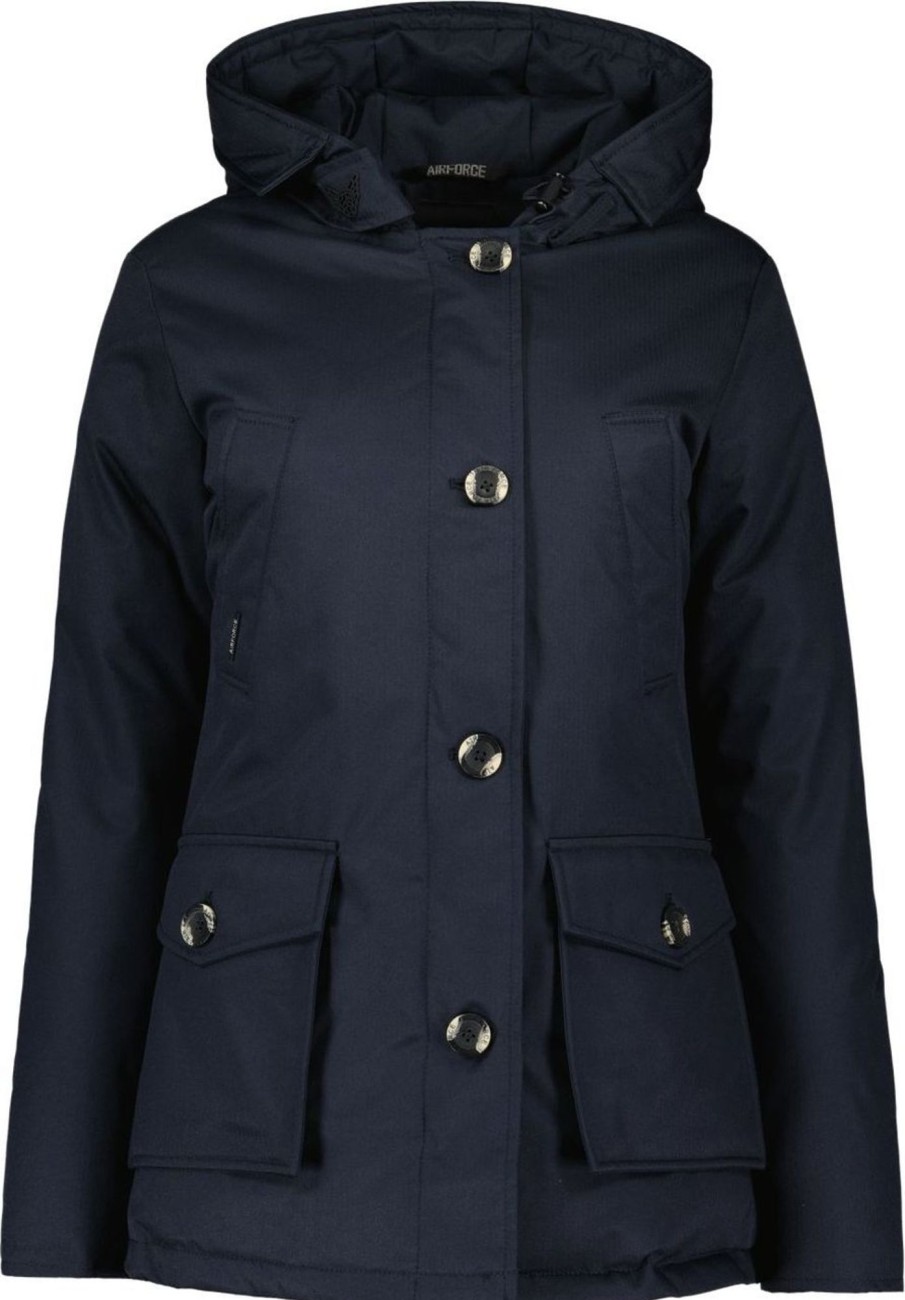 Dames Airforce | Airforce 4 Pocket Parka Herringbone Jas Dames Donkerblauw Blauw