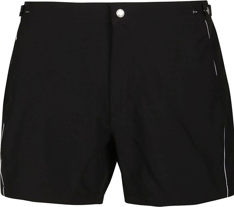 Heren Michael Kors | Michael Kors Solid Piped Swim Trunk Black Zwart