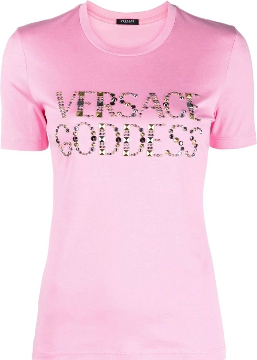 Dames Versace | Versace Logo-Embellished T-Shirt Roze