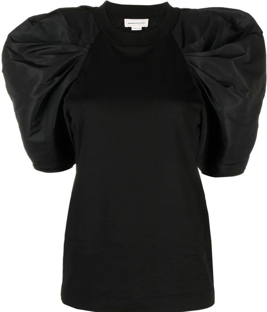 Dames Alexander McQueen | Alexander Mcqueen Puff-Sleeve T-Shirt Zwart