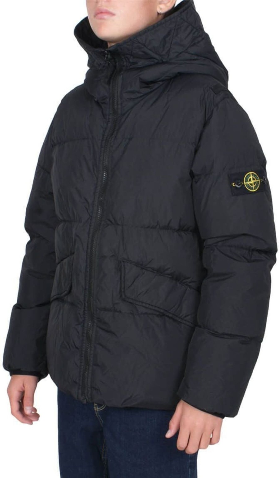 Kids Stone Island Jassen | Stone Island Stone Island Downjacket Crinkel Male Zwart