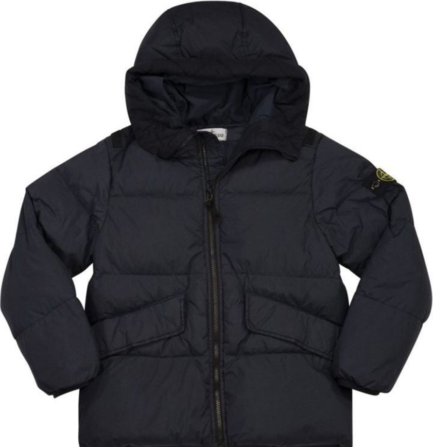 Kids Stone Island Jassen | Stone Island Stone Island Downjacket Crinkel Male Zwart