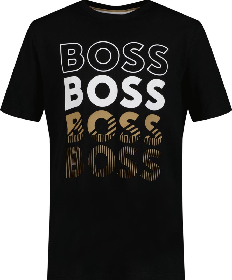 Kids Hugo Boss T-Shirts | Hugo Boss Boss Kinder Jongens T-Shirt Zwart Zwart