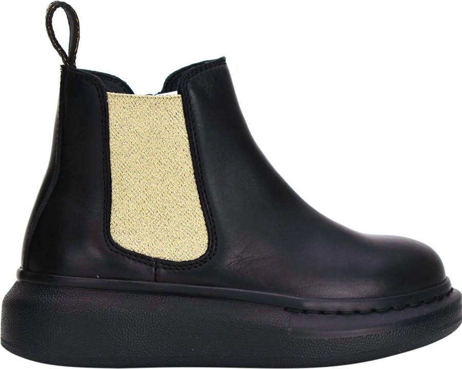 Kids Alexander McQueen Schoenen | Alexander Mcqueen Hybrid Chelseaboot Black/Goud Zwart