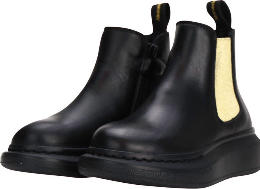 Kids Alexander McQueen Schoenen | Alexander Mcqueen Hybrid Chelseaboot Black/Goud Zwart