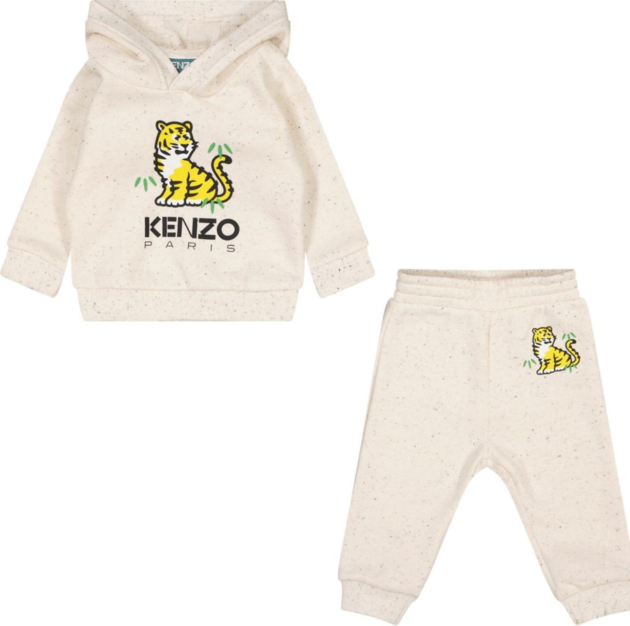 Kids Kenzo Babypakjes | Kenzo Kenzo Kids Baby Jongens Joggingpak Off White Wit