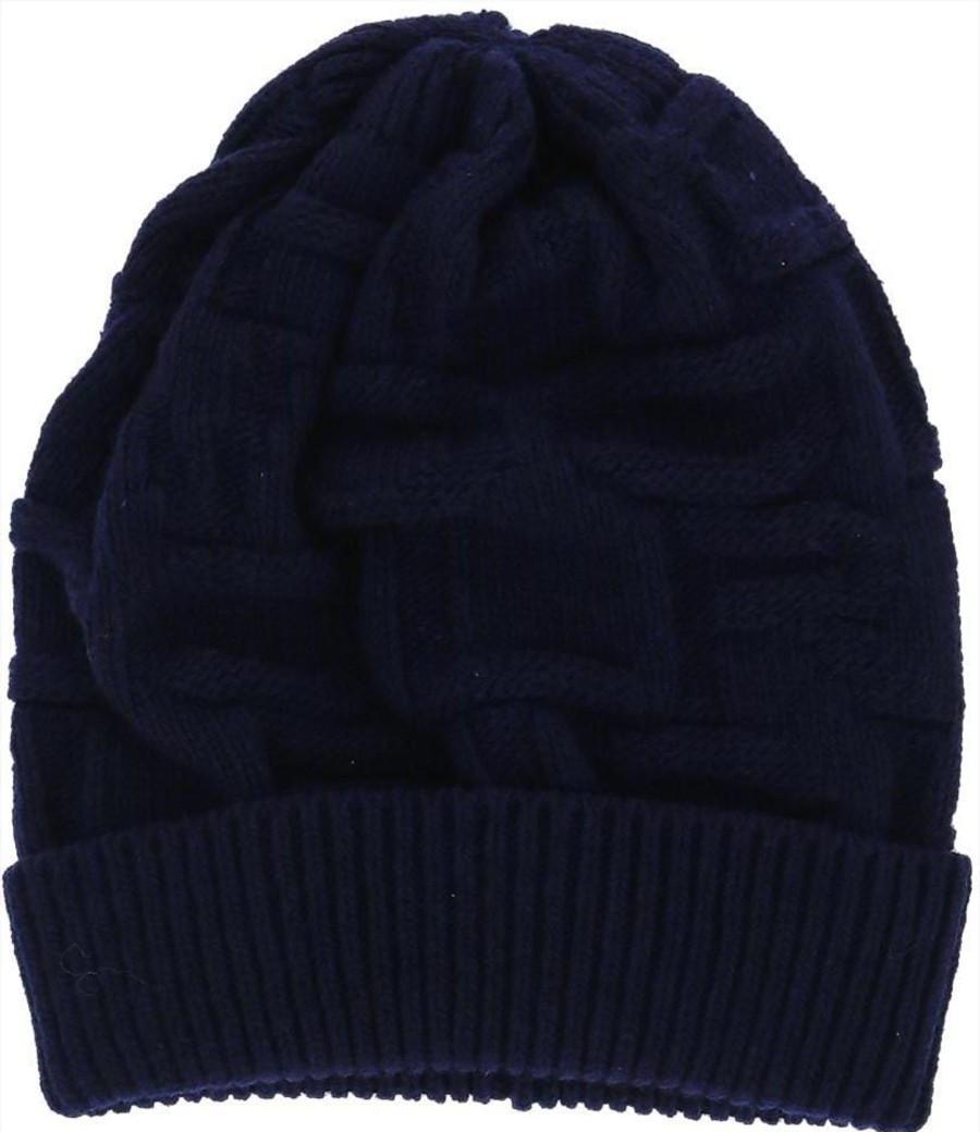 Kids Woolrich Accessoires | Woolrich Kid'S Monogram Beanie In Merino Wool Blend Blauw