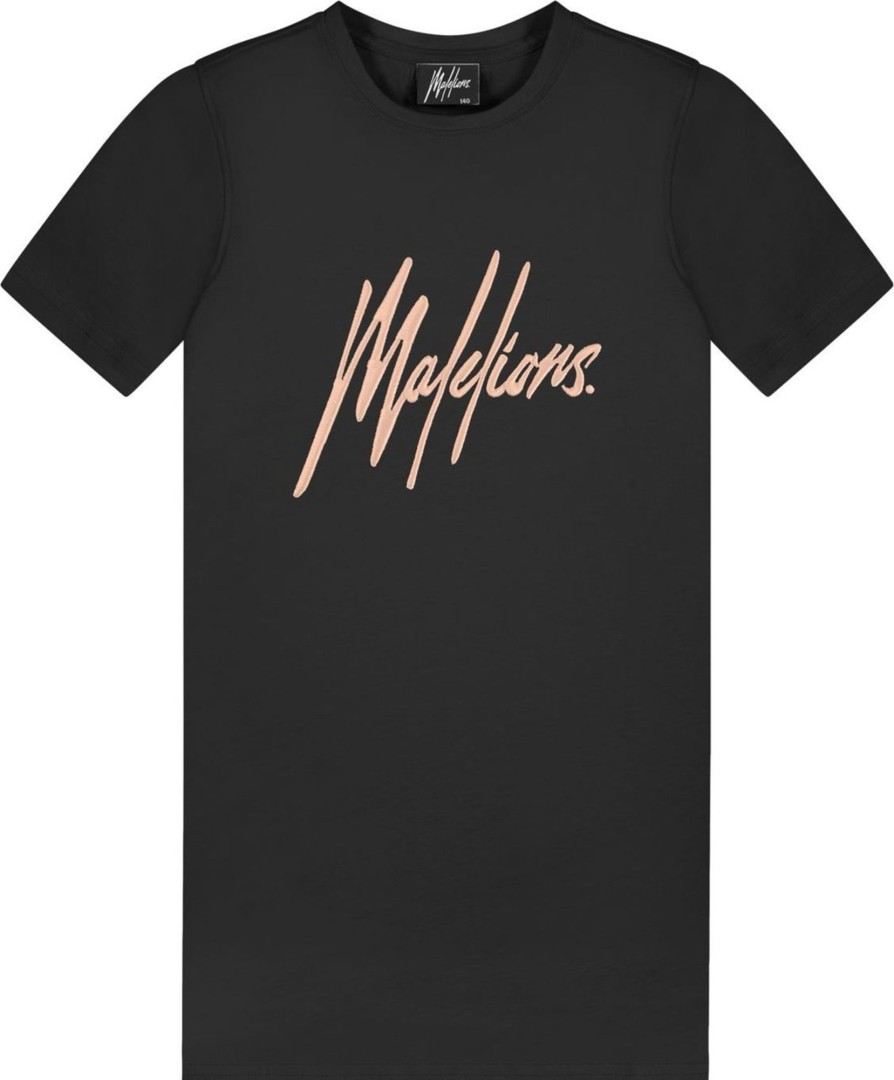 Kids Malelions Jurken | Malelions T-Shirt Dress - Black/Pink Zwart