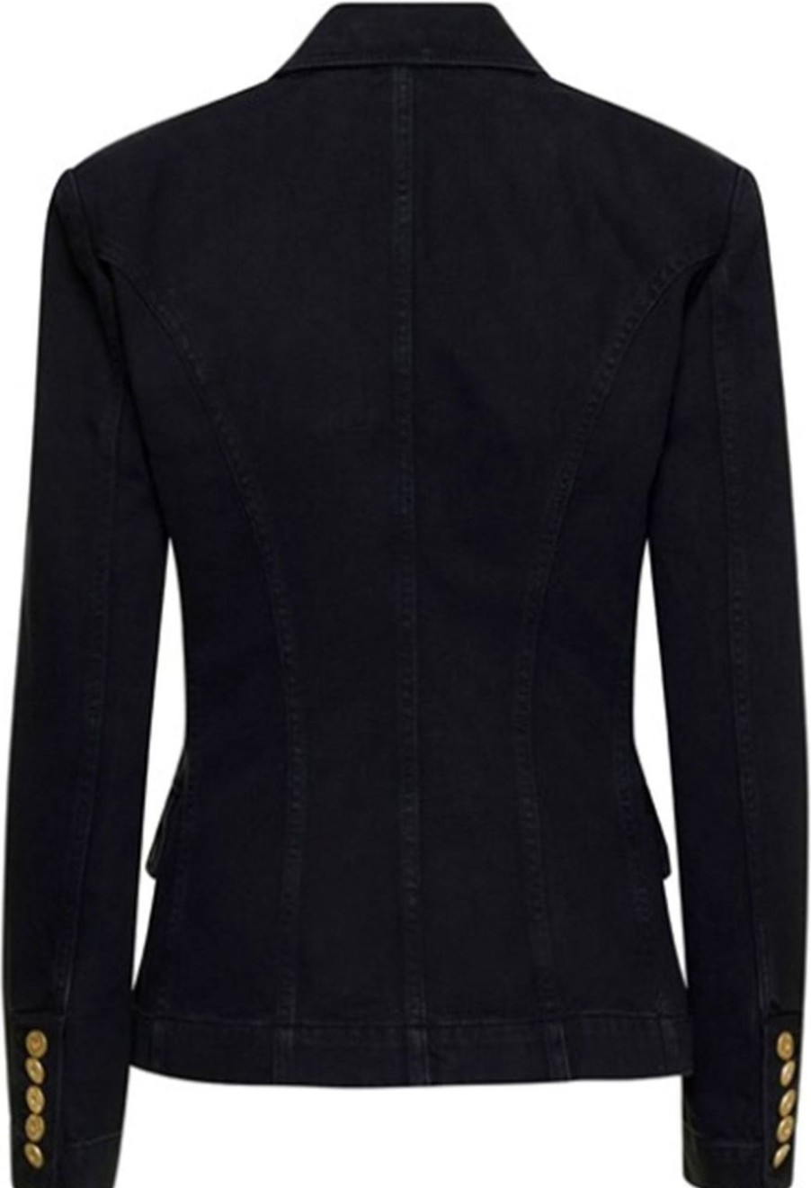 Dames Balmain | Balmain Balmain Double-Breasted Denim Blazer Zwart