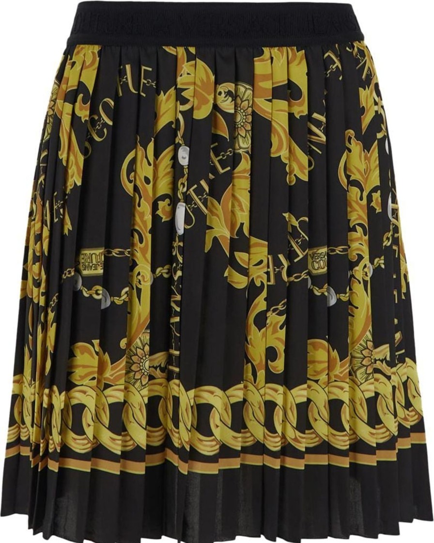 Dames Versace Jeans Couture | Versace Jeans Couture Chain Print Pleated Skirt Zwart