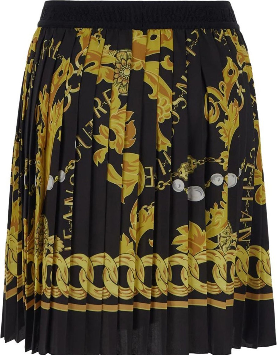 Dames Versace Jeans Couture | Versace Jeans Couture Chain Print Pleated Skirt Zwart