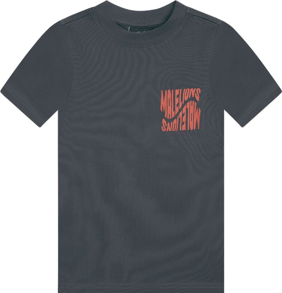 Kids Malelions T-Shirts | Malelions Wave Graphic T-Shirt - Iron Grey Grijs