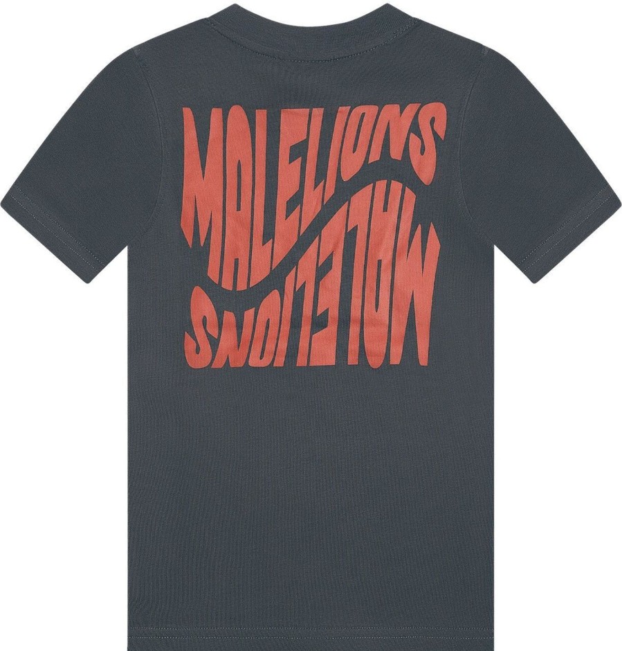 Kids Malelions T-Shirts | Malelions Wave Graphic T-Shirt - Iron Grey Grijs