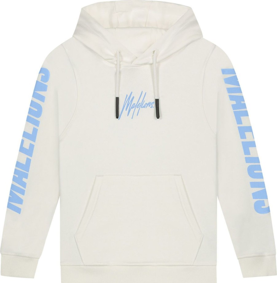 Kids Malelions Truien | Malelions Lective Hoodie-Off-White/Vista Blue Wit