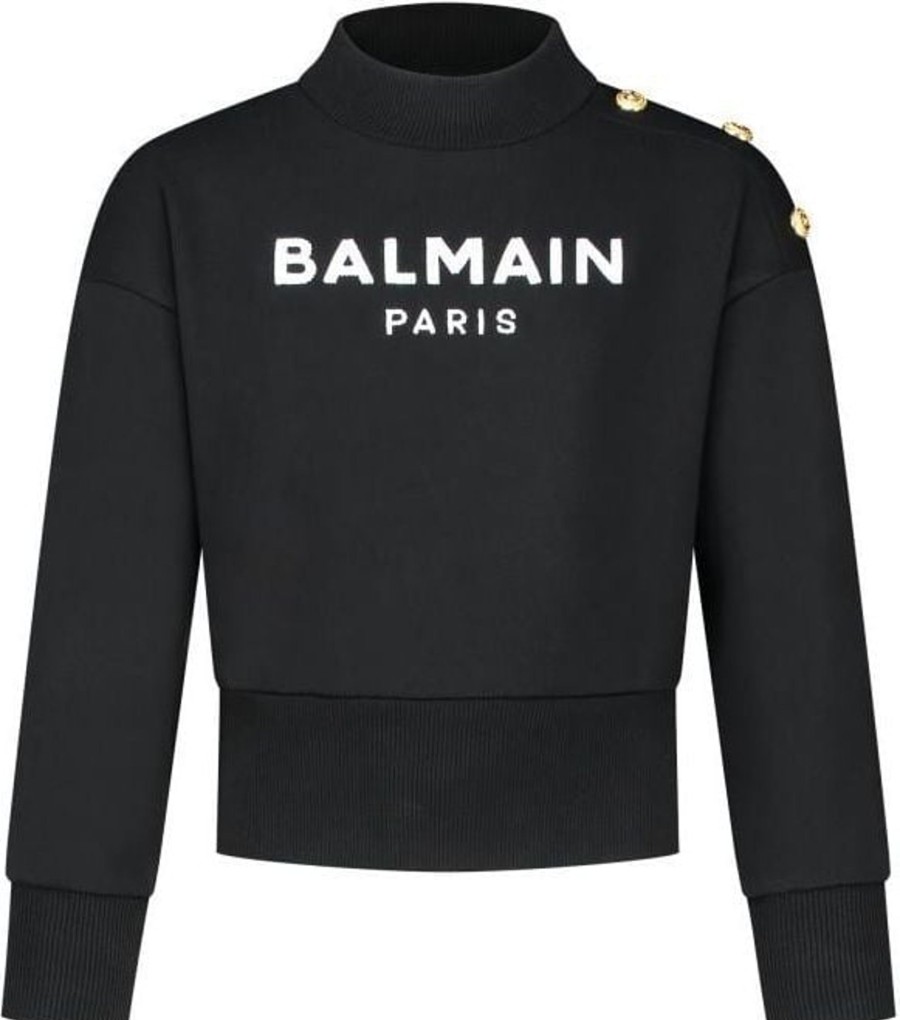 Kids Balmain Truien | Balmain Cotton Sweatshirt Zwart