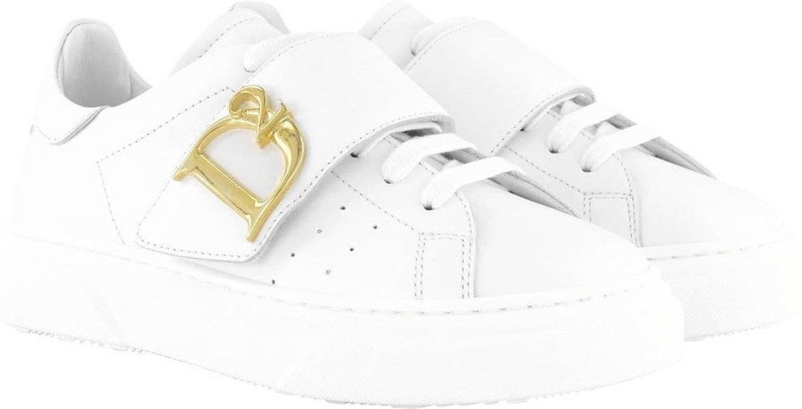 Kids Dsquared2 Schoenen | Dsquared2 D Statement Sneakers Box Sole Lace+Strap Wit