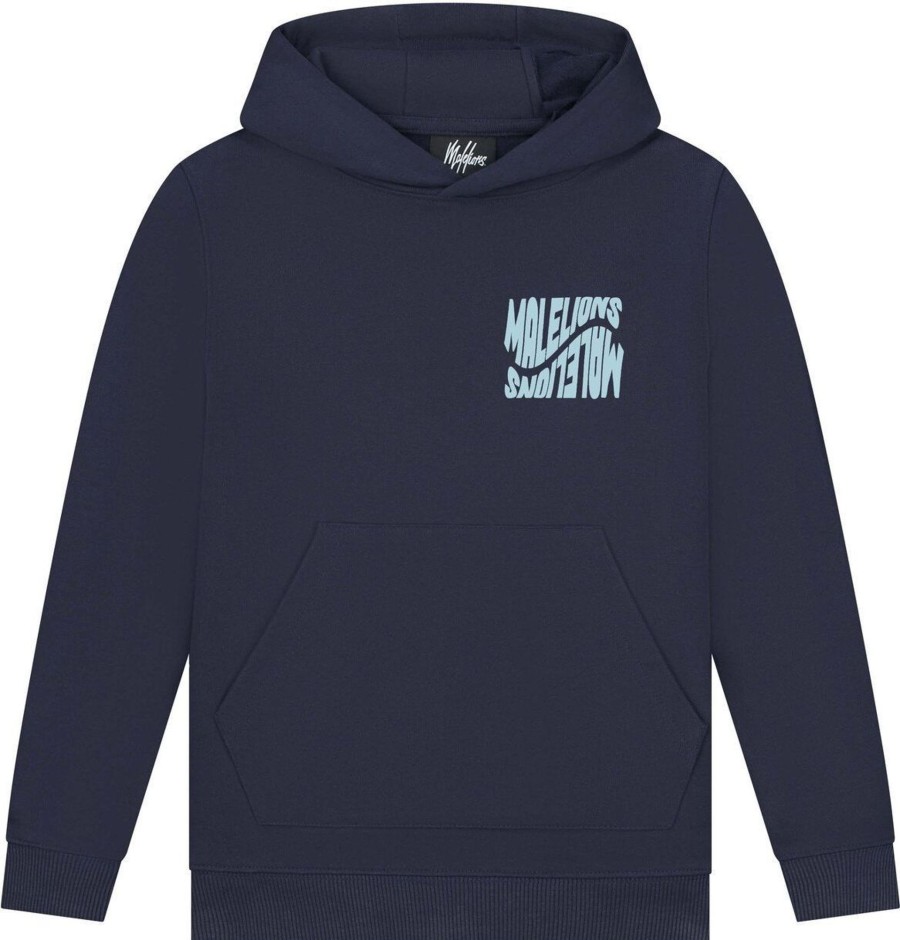 Kids Malelions Truien | Malelions Wave Graphic Hoodie - Navy Blauw