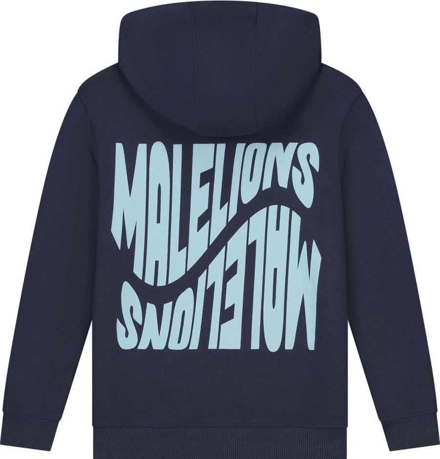 Kids Malelions Truien | Malelions Wave Graphic Hoodie - Navy Blauw