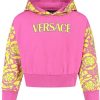 Kids Versace Truien | Versace Sweatshirt Fleece + Logo Print + Fleece Barocco Silhouette Roze