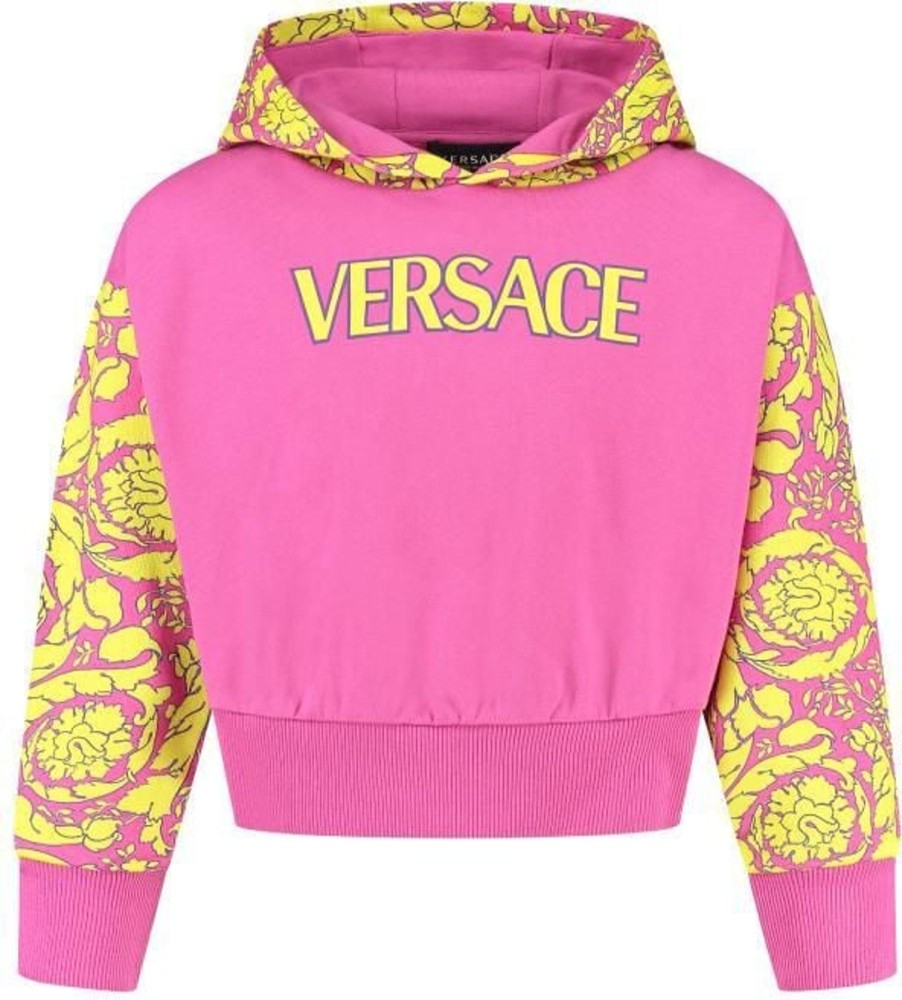 Kids Versace Truien | Versace Sweatshirt Fleece + Logo Print + Fleece Barocco Silhouette Roze