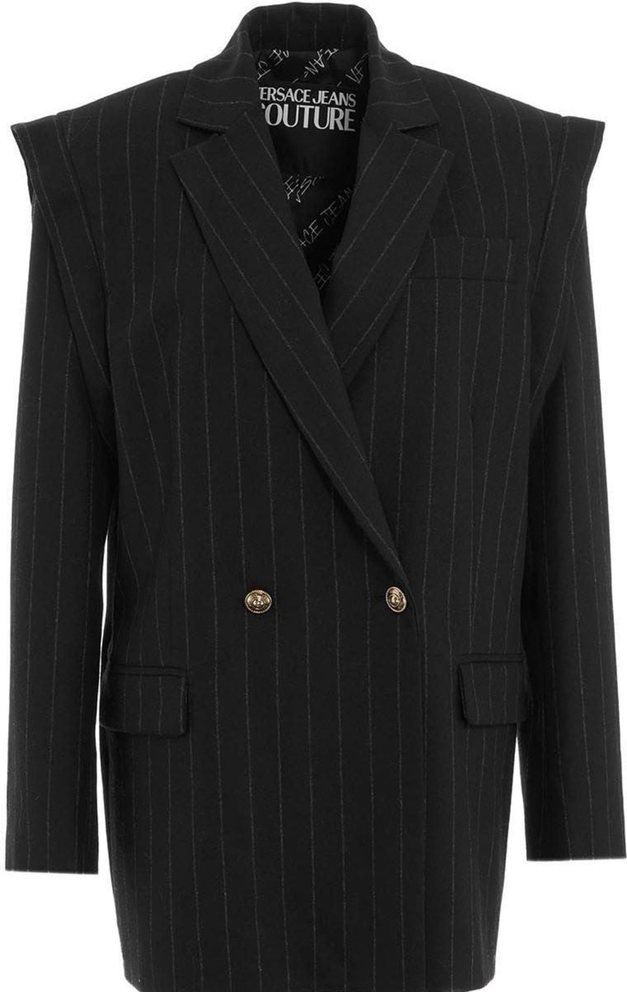 Dames Versace | Versace Pinstripe Blazer In Wool Zwart