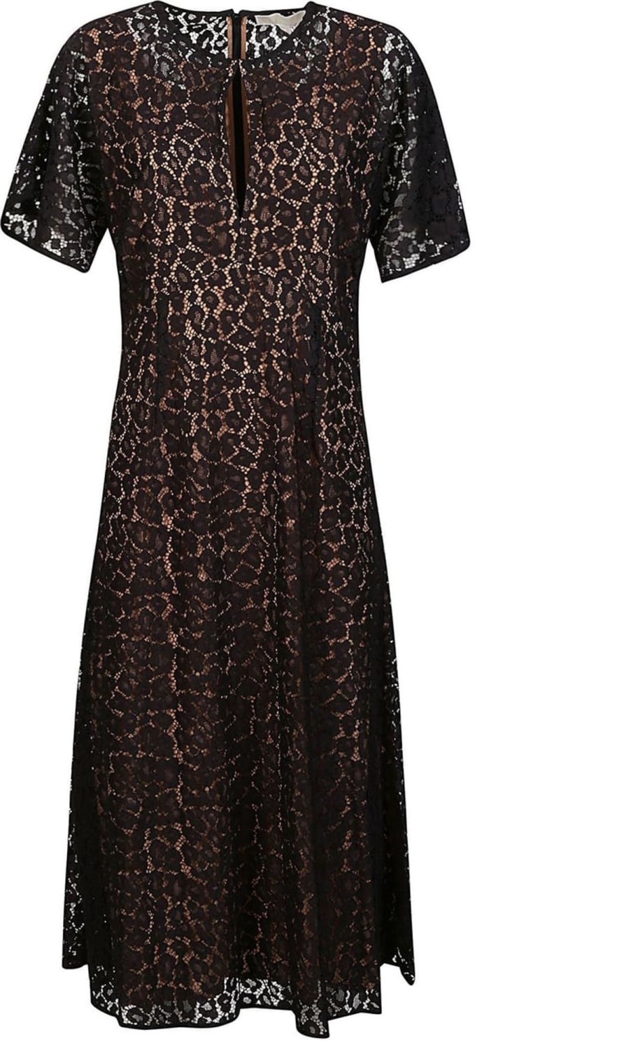 Dames Michael Kors | Michael Kors Cheetah Lace Midi Dress Black Zwart