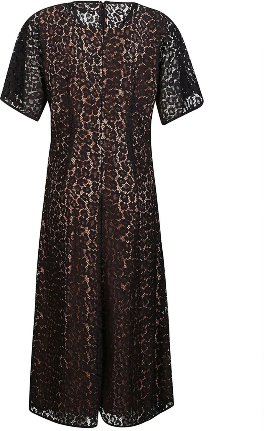 Dames Michael Kors | Michael Kors Cheetah Lace Midi Dress Black Zwart