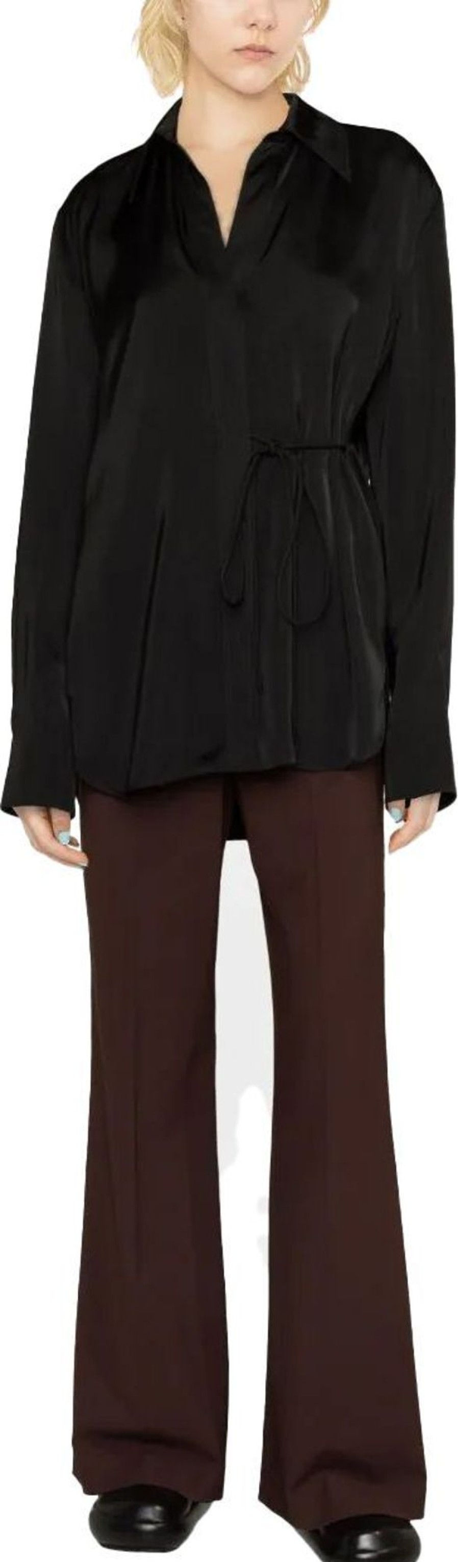 Dames Jil Sander | Jil Sander Tie-Fastening Wrap Shirt Zwart