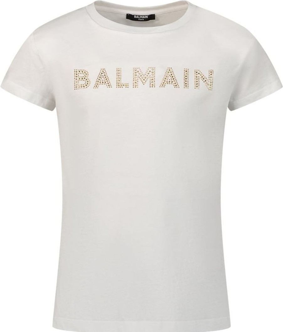 Kids Balmain Tops | Balmain Cotton T-Shirt Wit