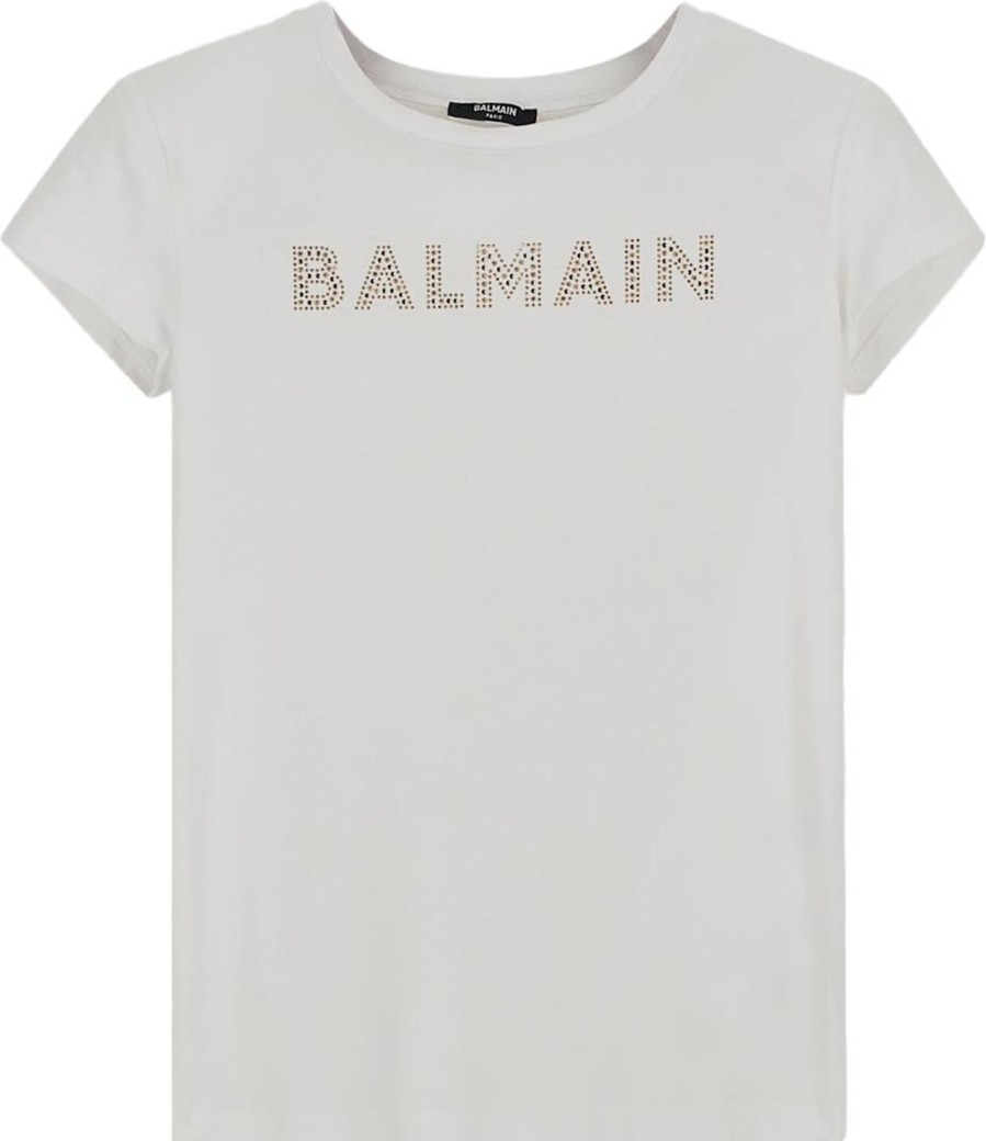 Kids Balmain Tops | Balmain Cotton T-Shirt Wit