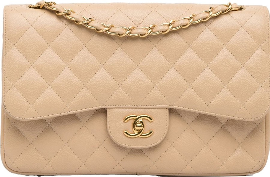 Dames Chanel | Chanel Jumbo Classic Caviar Double Flap Bag Bruin