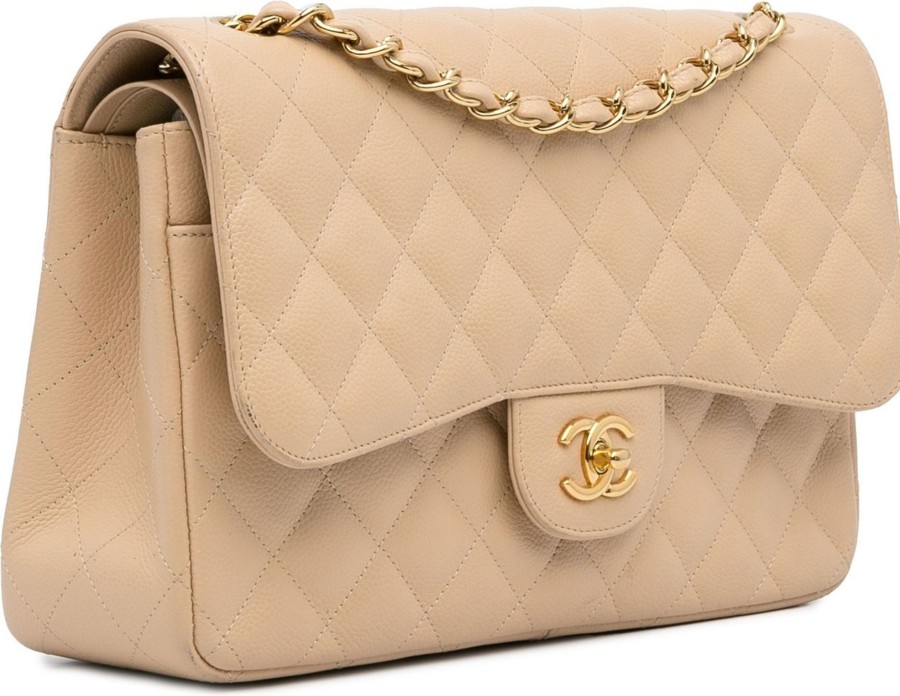 Dames Chanel | Chanel Jumbo Classic Caviar Double Flap Bag Bruin