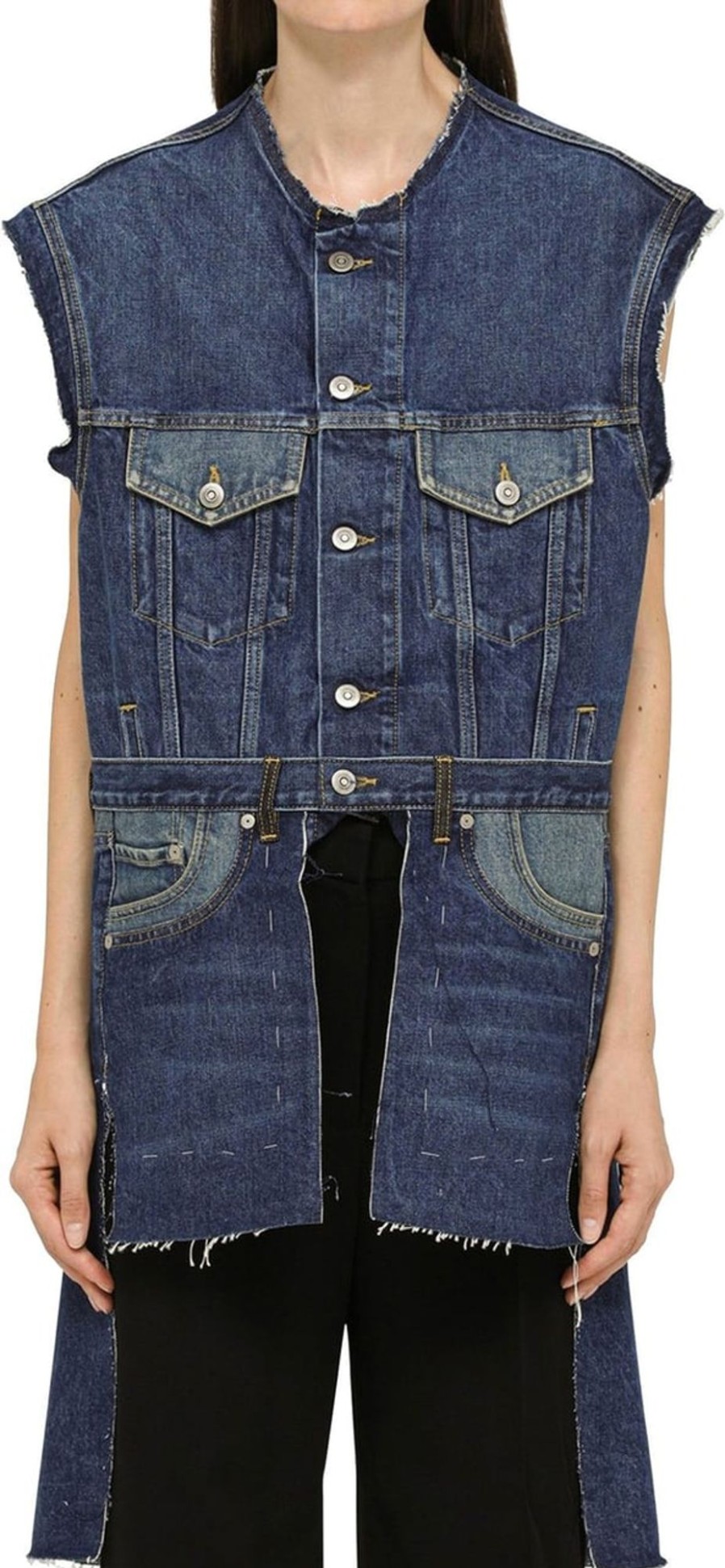 Dames Maison Margiela | Maison Margiela Maison Margiela Patchwork Denim Gilet Blauw