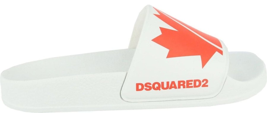 Kids Dsquared2 Slippers | Dsquared2 Badslippers Wit Met Fluo Orange Wit