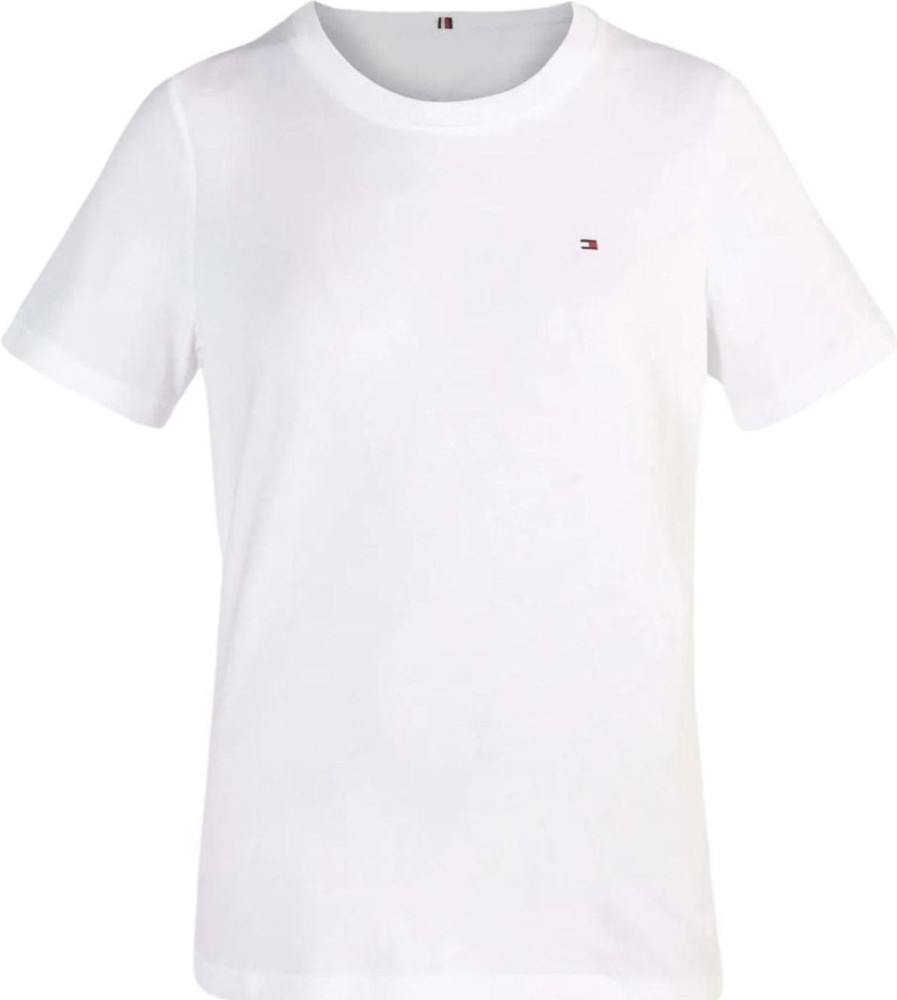 Dames Tommy Hilfiger | Tommy Hilfiger T-Shirt Donna Basic Con Mini Logo Wit